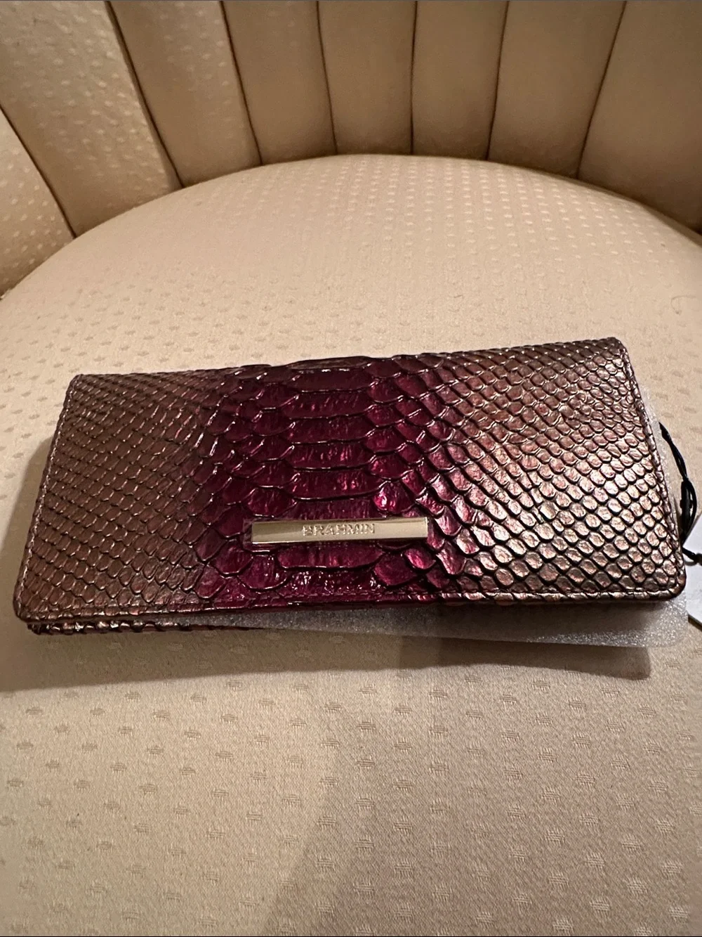 Effortless Python-Embossed Satchel & Wallet Set in Burgundy and Gold